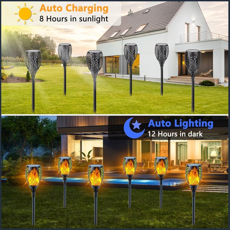 SANJICHA Upgraded 6 Pack Solar Flame Torch Lights with Flickering Flame for Outdoor Decoration - Image 3