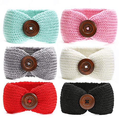 El Regalo 2 PCs Set Woolen Knitting Button Headbands/Turban Head Wrap/Unisex Knitted Hair Band Toddlers & Young Kids (Up to 5 years) for Girls & Boys (Sea Blue & Grey) - Image 1