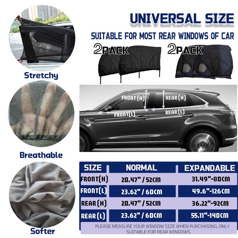 OUTTDID Car Window Screens for Side Windows OUTTDID 4 Pack Side Window Sun ShadesStretchy Mosquito Net Cover Fit Cars SUVs Front Rear - Image 4