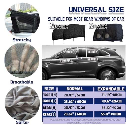 OUTTDID Car Window Screens for Side Windows OUTTDID 4 Pack Side Window Sun ShadesStretchy Mosquito Net Cover Fit Cars SUVs Front Rear - Image 3