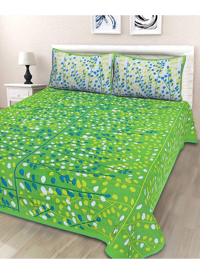 Marusthali - Marusthali Sanganeri Print Bedsheets Cotton bedsheet for Double Bed with 2 Pillow Covers Bed Cover Bedding Sets Flat Sheet - Image 1
