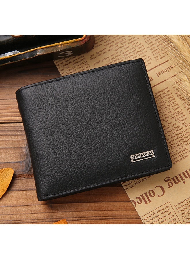 JINBAOLAI Premium Genuine Leather Bifold Wallet for Men Timeless Sleek Black Design Abundant Card Slots and Clear ID Window for Organized Everyday Carry - Image 1