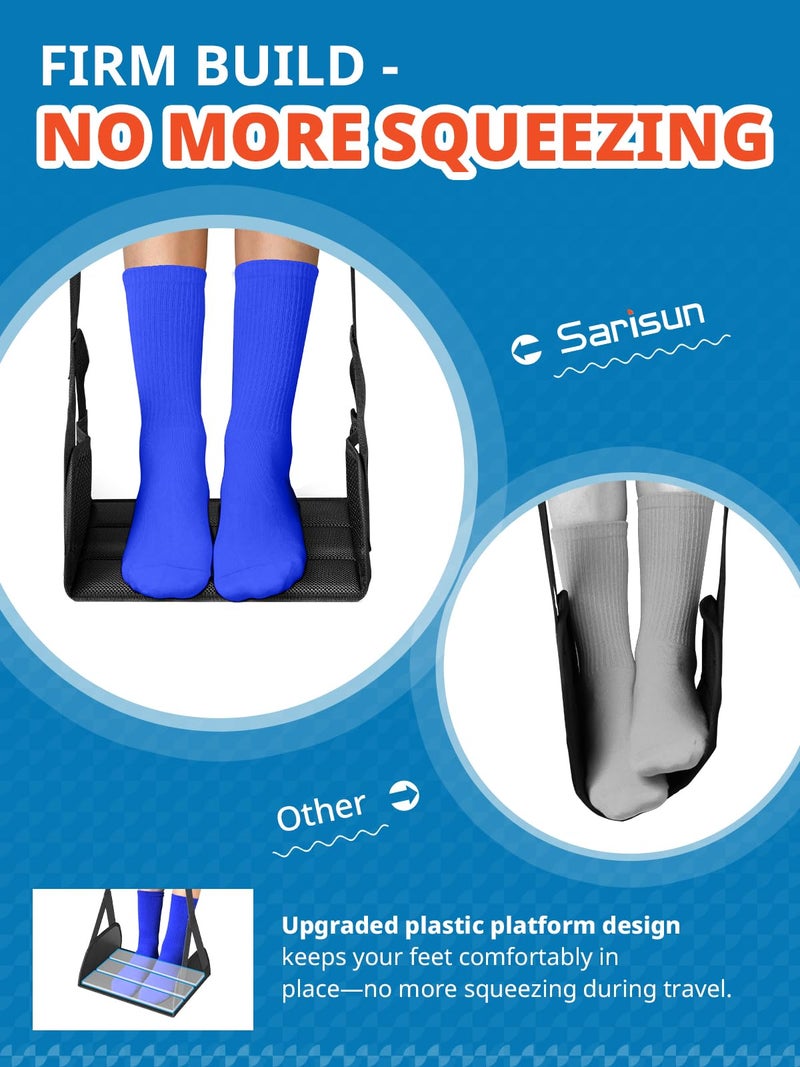 SARISUN 2-Pack Airplane Foot Hammock for Travel, No Collapse Plane Foot Hammock with Wide Hardboard Support, Portable Foot Sling for Under Desk with Adjustable Strap, Carry Bags for Women & Men - Image 2