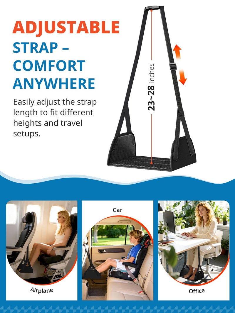 SARISUN 2-Pack Airplane Foot Hammock for Travel, No Collapse Plane Foot Hammock with Wide Hardboard Support, Portable Foot Sling for Under Desk with Adjustable Strap, Carry Bags for Women & Men - Image 5