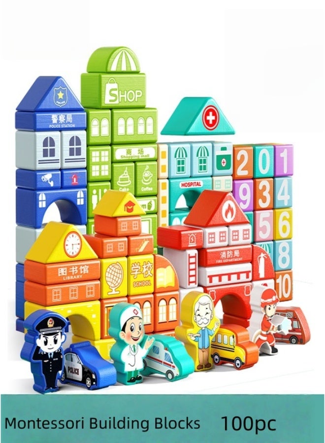 Montessori Building Blocks 100pc - Career Learning Set, Non-toxic Water Paint, Storage Bag Included, Early Education Toy - Image 1