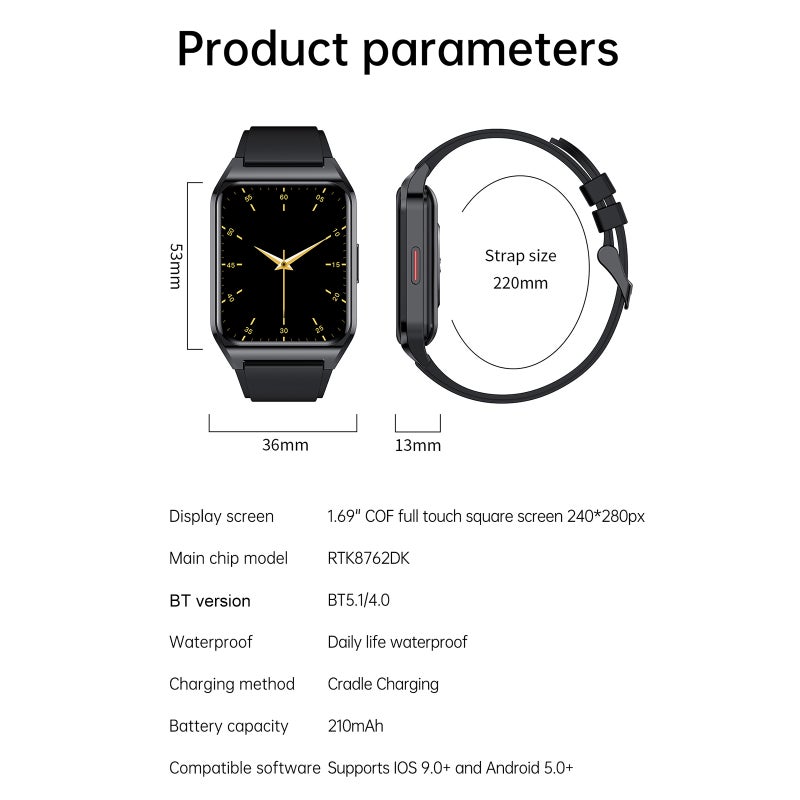 H60 Smart Bracelet Sports Watch 1.69'' COF Full-touch Screen BT Call Body Temperature Measurement Fitness/Health Monitor 7-Day Historical Data Compatible with Android iOS - Image 2