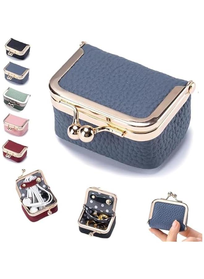 عربست صندوق مجوهرات مصنوع من جلد طبيعي، منظم مجوهرات صغير للنساء، علبة مجوهرات محمولة مستوحاة من الزمن القديم من جلد طبيعي مع قفل قبلي، حافظة مجوهرات صغيرة للسفر (أزرق) - Image 1