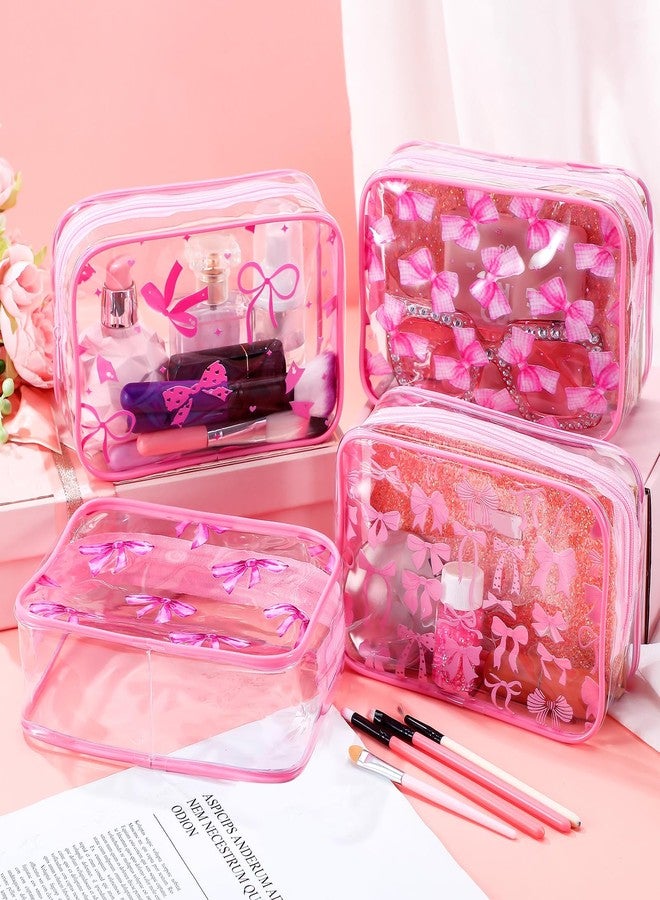 Kacctyen 8 Pcs Coquette Pink Bow Makeup Bags Clear PVC Skincare Cosmetic Bags Waterproof Travel Toiletry Zipper Pouch Coquette Party Favors Gifts for Women Girls Travel Storage Accessories(Bow) - Image 3