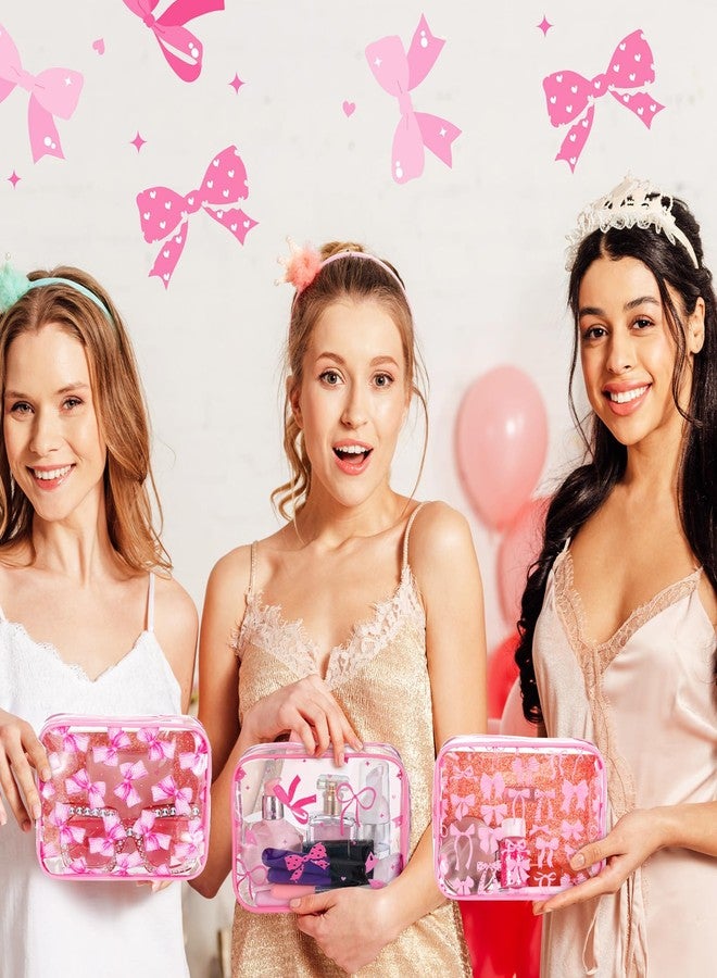 Kacctyen 8 Pcs Coquette Pink Bow Makeup Bags Clear PVC Skincare Cosmetic Bags Waterproof Travel Toiletry Zipper Pouch Coquette Party Favors Gifts for Women Girls Travel Storage Accessories(Bow) - Image 4