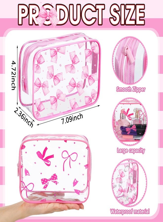 Kacctyen 8 Pcs Coquette Pink Bow Makeup Bags Clear PVC Skincare Cosmetic Bags Waterproof Travel Toiletry Zipper Pouch Coquette Party Favors Gifts for Women Girls Travel Storage Accessories(Bow) - Image 2