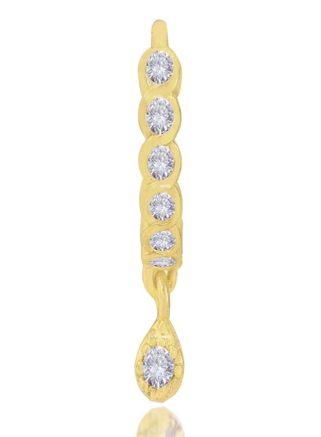 Paridhi Gold Plated AD Stone Nosepin Pair for Women & Girls | Piercing Type Nath with Drop Charm | Dual Use as Upper Ear Studs - Image 3