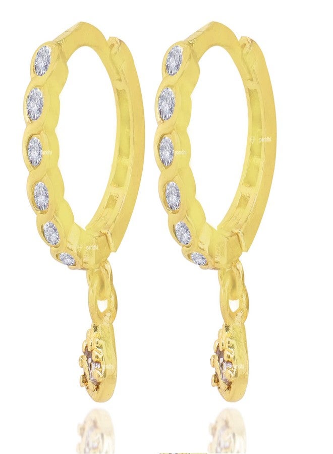 Paridhi Gold Plated AD Stone Nosepin Pair for Women & Girls | Piercing Type Nath with Drop Charm | Dual Use as Upper Ear Studs - Image 1