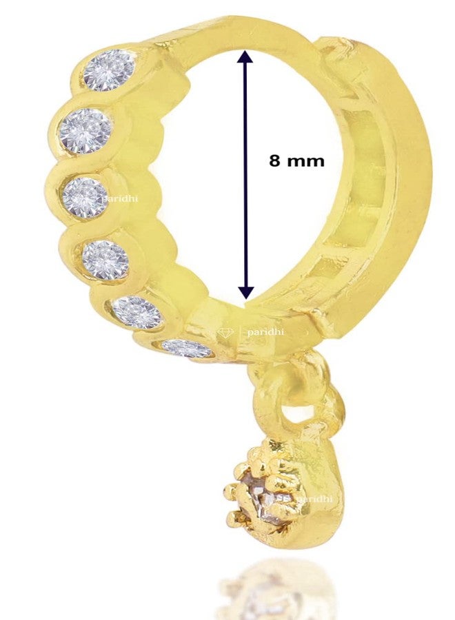Paridhi Gold Plated AD Stone Nosepin Pair for Women & Girls | Piercing Type Nath with Drop Charm | Dual Use as Upper Ear Studs - Image 2