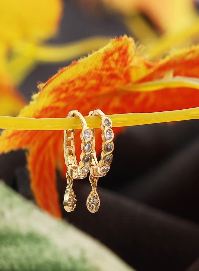 Paridhi Gold Plated AD Stone Nosepin Pair for Women & Girls | Piercing Type Nath with Drop Charm | Dual Use as Upper Ear Studs - Image 4