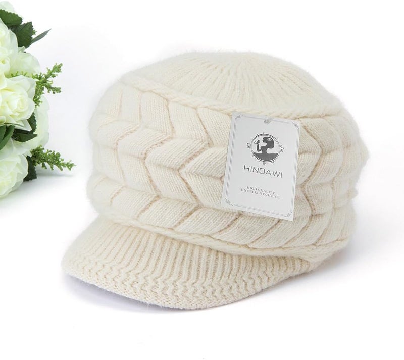HINDAWI Women Winter Warm Knit Hat Wool Snow Ski Caps with Visor - Image 4