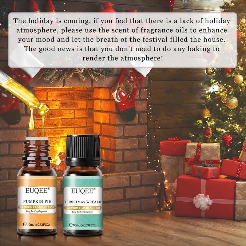EUQEE Holiday Cheer Premium Fragrance Oils Set of 6 - Forest Pine, Christmas Wreath, Brown Sugar, Harvest Spice, Gingerbread, Pumpkin Pie - Scented Oils for Diffuser, Candle Making (10ml) - Image 3