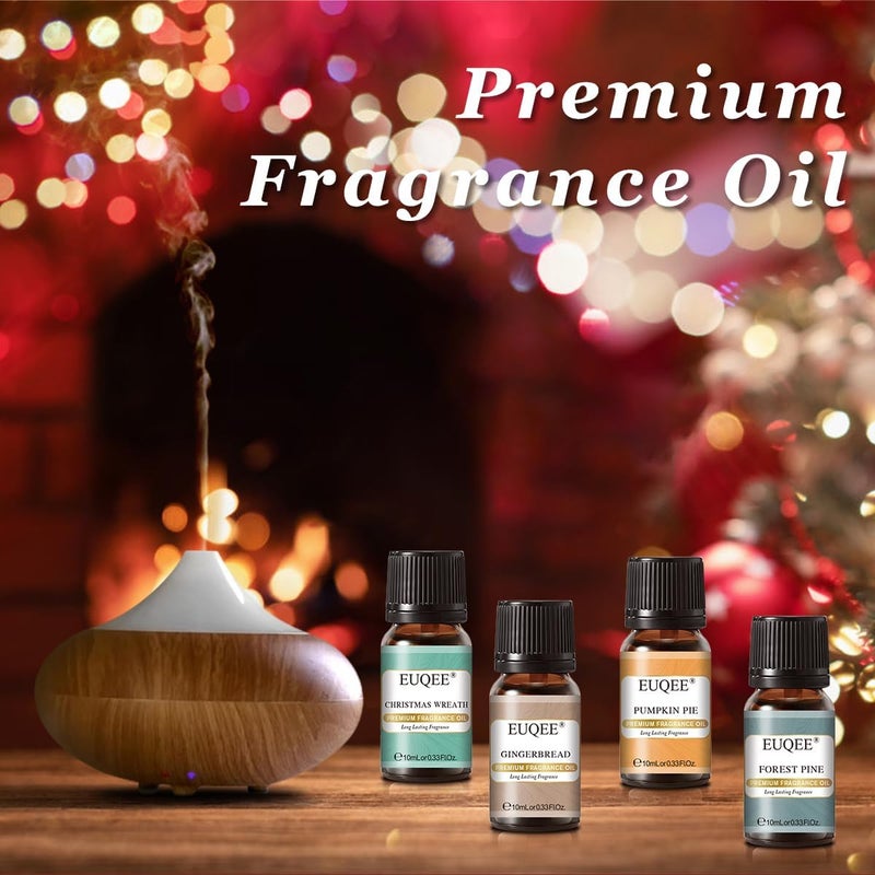 EUQEE Holiday Cheer Premium Fragrance Oils Set of 6 - Forest Pine, Christmas Wreath, Brown Sugar, Harvest Spice, Gingerbread, Pumpkin Pie - Scented Oils for Diffuser, Candle Making (10ml) - Image 5
