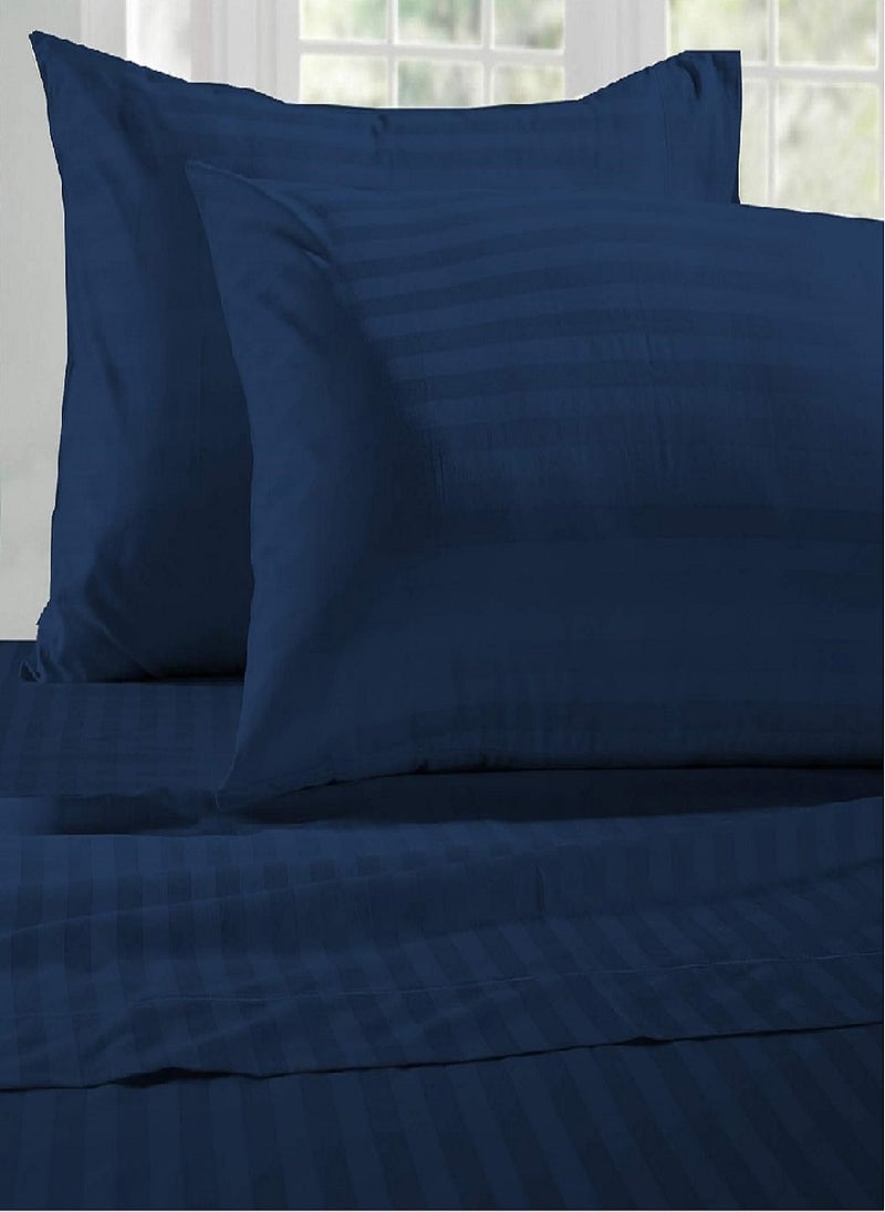 Blueberry - Premium Quality Striped Bed Sheet Sets 100% Cotton 3 Piece Set Deep Pocket 180x200+20cm - Image 1