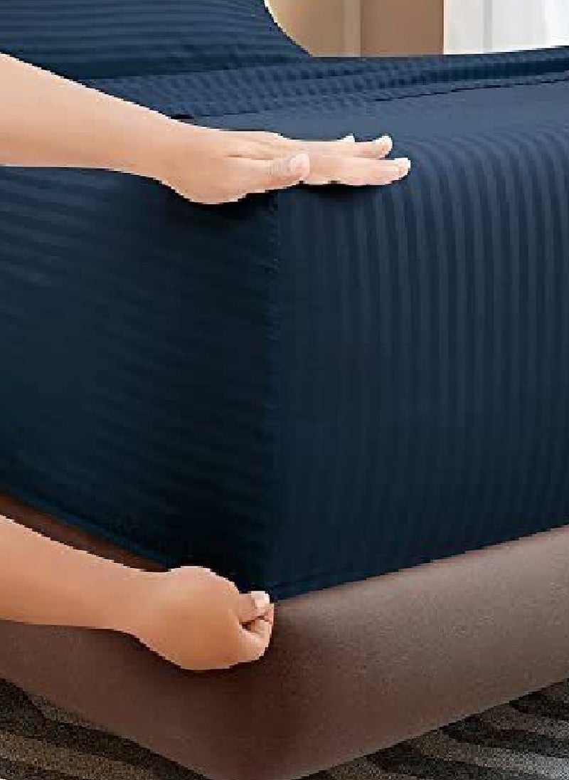 Blueberry - Premium Quality Striped Bed Sheet Sets 100% Cotton 3 Piece Set Deep Pocket 180x200+20cm - Image 1