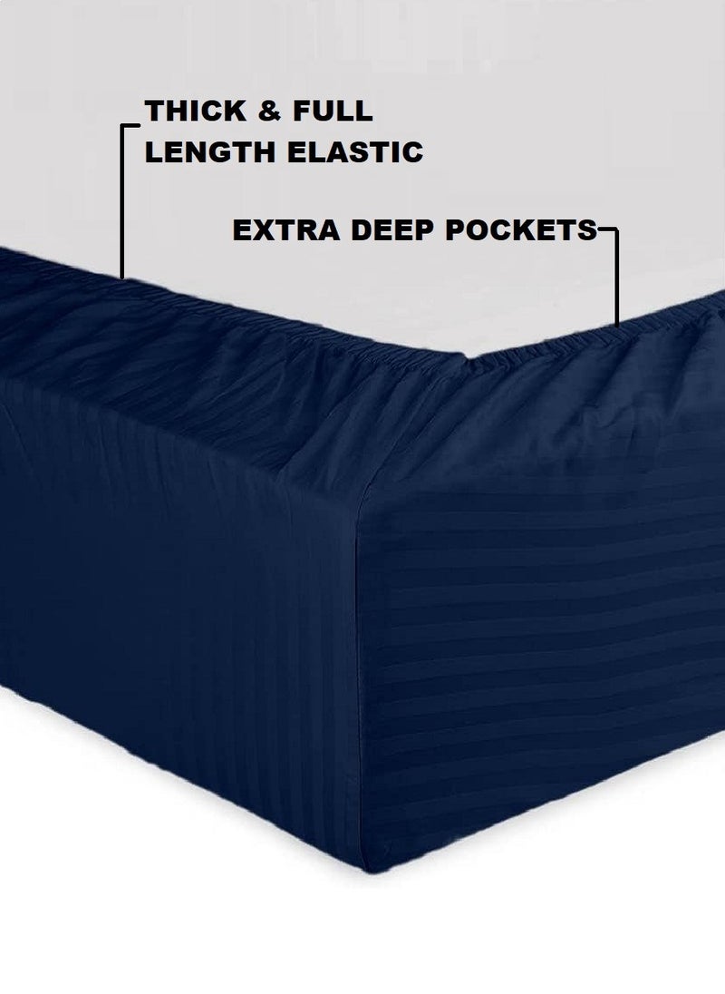Blueberry - Premium Quality Striped Bed Sheet Sets 100% Cotton 3 Piece Set Deep Pocket 180x200+20cm - Image 1