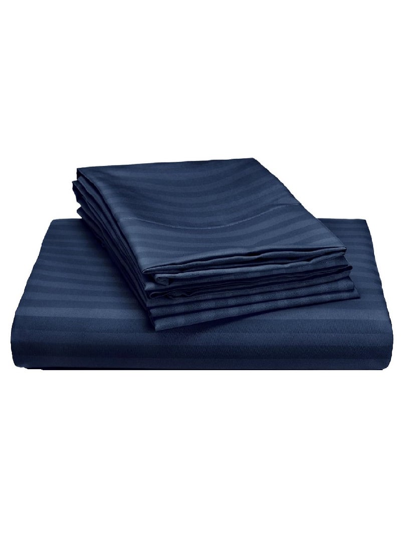Blueberry - Premium Quality Striped Bed Sheet Sets 100% Cotton 3 Piece Set Deep Pocket 180x200+20cm - Image 1