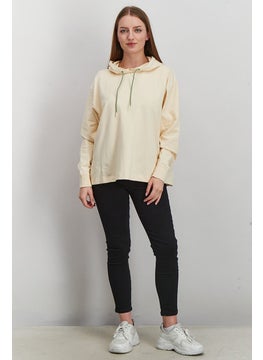PUMA Women Hooded With Drawstring Long Sleeve Sweatshirt, Cream  - Image 3