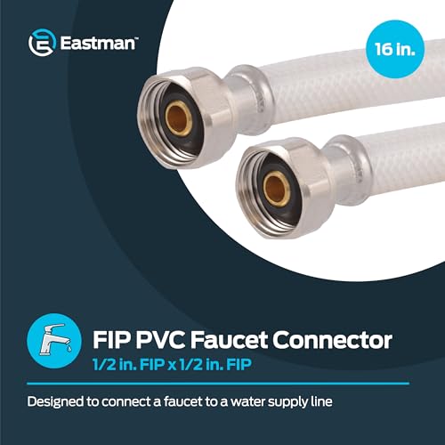 Eastman 16 Inch Flexible Faucet Connector, 1/2 Inch x 1/2 Inch FIP, Reinforced PVC Supply Line with Nickel-Plated Brass Nuts, 48133 - Image 2