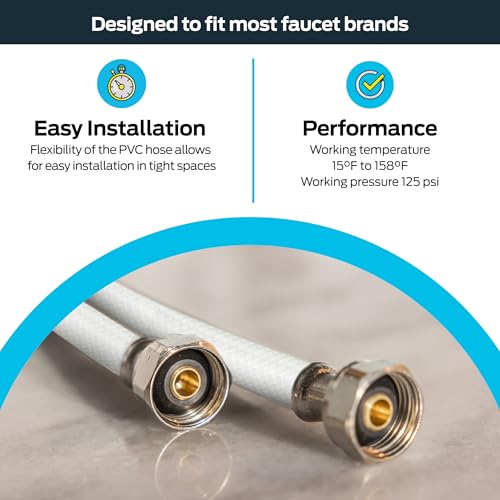 Eastman 16 Inch Flexible Faucet Connector, 1/2 Inch x 1/2 Inch FIP, Reinforced PVC Supply Line with Nickel-Plated Brass Nuts, 48133 - Image 3