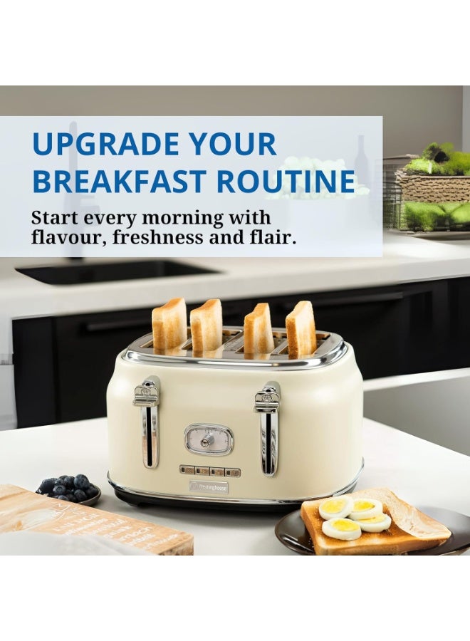 Westinghouse Retro 4-Slice Toaster - Six Adjustable Browning Levels - with Self Centering Function & Crumb Tray - Including Warm Rack for Bread, Bagels, Sandwiches, & Croissants - White - Image 4