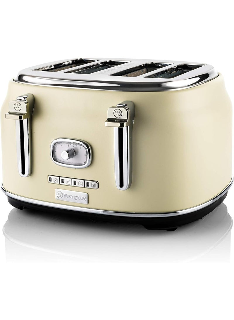 Westinghouse Retro 4-Slice Toaster - Six Adjustable Browning Levels - with Self Centering Function & Crumb Tray - Including Warm Rack for Bread, Bagels, Sandwiches, & Croissants - White - Image 1