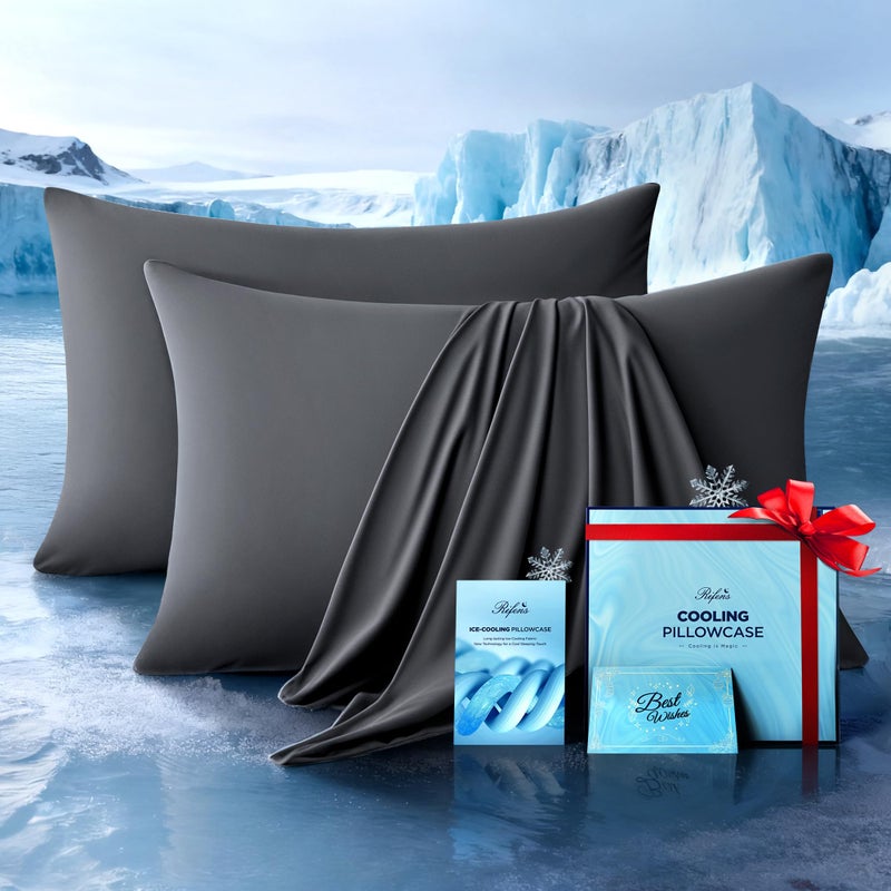 Rifens Cooling Pillowcases for Hot Sleepers Set of 2, Soft & Smooth (Dark Gray, Standard) - Image 1
