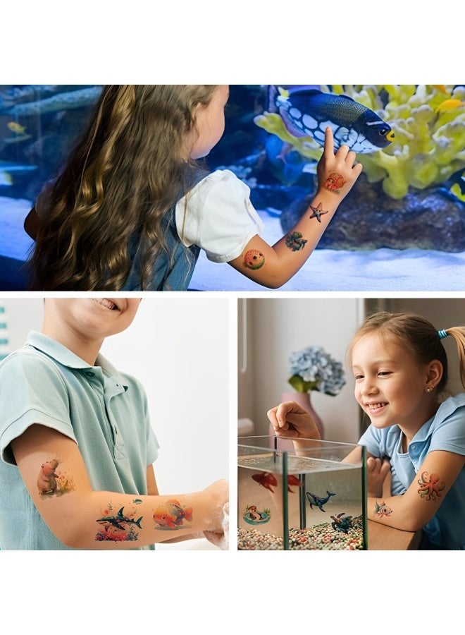 HANNEA® 10 Pcs Marine-Themed Temporary Tattoos Stickers for Kids, Waterproof Colorful Cute Fake Tattoos Set, Easy to Apply & Remove, Decorative Tattoos for Arm Face Hands - Image 2