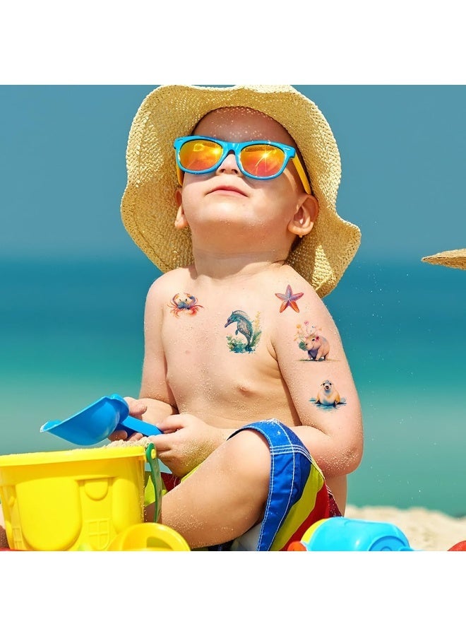 HANNEA® 10 Pcs Marine-Themed Temporary Tattoos Stickers for Kids, Waterproof Colorful Cute Fake Tattoos Set, Easy to Apply & Remove, Decorative Tattoos for Arm Face Hands - Image 3