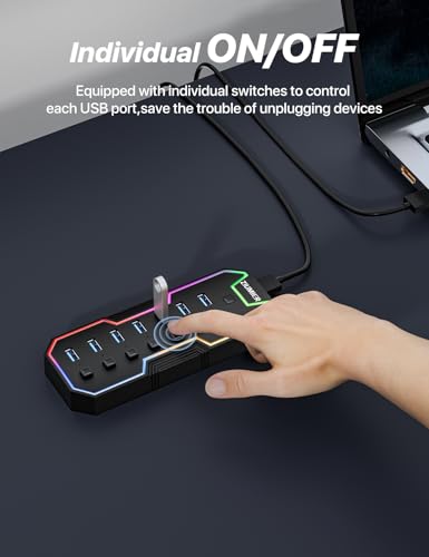 ZIUMIER USB 3.0 Hub,7 Ports USB Expander with RGB LED Strip,USB Hub for Laptop,Individual LED On/Off Switches for Mac, PC, Desktop, Flash Drive, Mobile HDD - Image 5