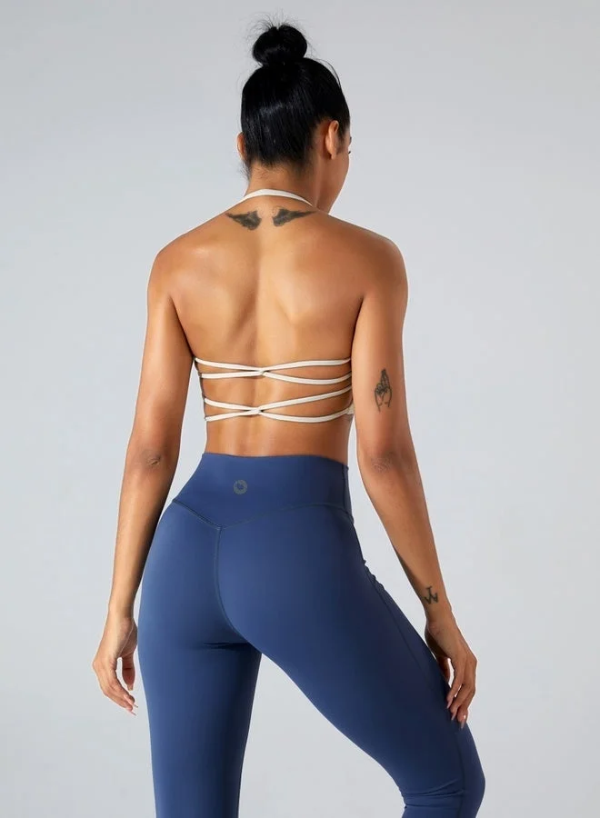 KAWN.YOGA Milky White Womens Striped Back Sleeveless Sports Bra for Women | Best Price UAE