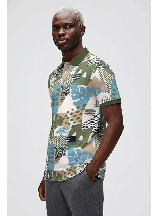 Bad Bear Bota Light Green Polo Collar Men's Printed T-Shirt.