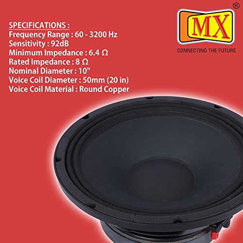 MX سماعة سوب ووفر MX بحجم 10 بوصة – 250 واط RMS 4 أوم لمشغل الصوت العميق للسيارة، المسرح المنزلي، الدي جي، أنظمة الصوت الاستوديو – ووفر عالي القدرة لصوت منخفض التردد غني - Image 4