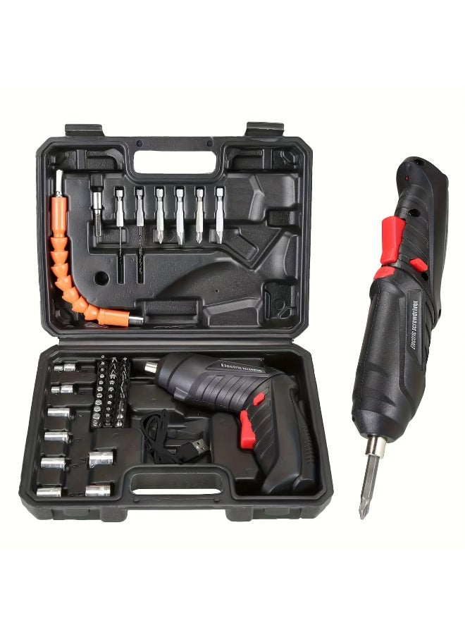 Generic 46-in-1 USB with light digital display electric screwdriver set, silent high torque five-speed adjustable multi-functional portable mini tool rechargeable lithium battery displays low power overload protection suitable for home use screw batch computer mobile phone repair tool set  - Image 1