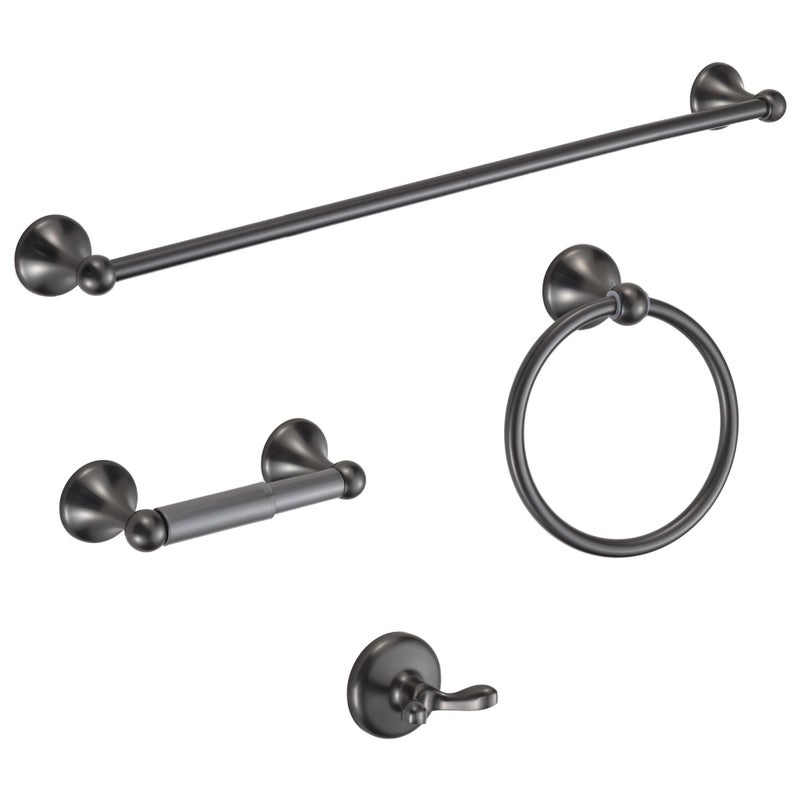BGL Bathroom Hardware Set Grey Electroplating 4Piece Bathroom Accessories Set Wall Mounted Adjustable Towel Bar Robe Hook Toilet Paper Holder Towel Ring Glossy Grey