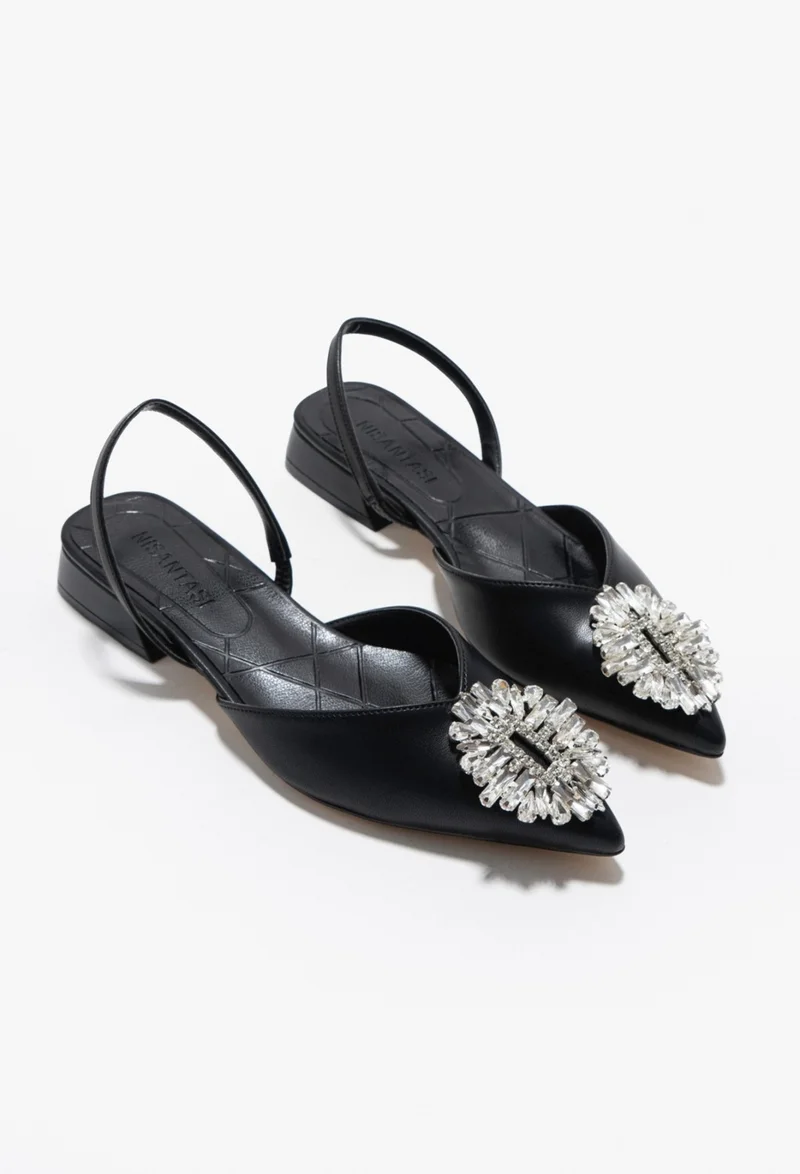 Nişantaşı Shoes Lozano Matte Stone Detail Women's Flats with Back Elastic