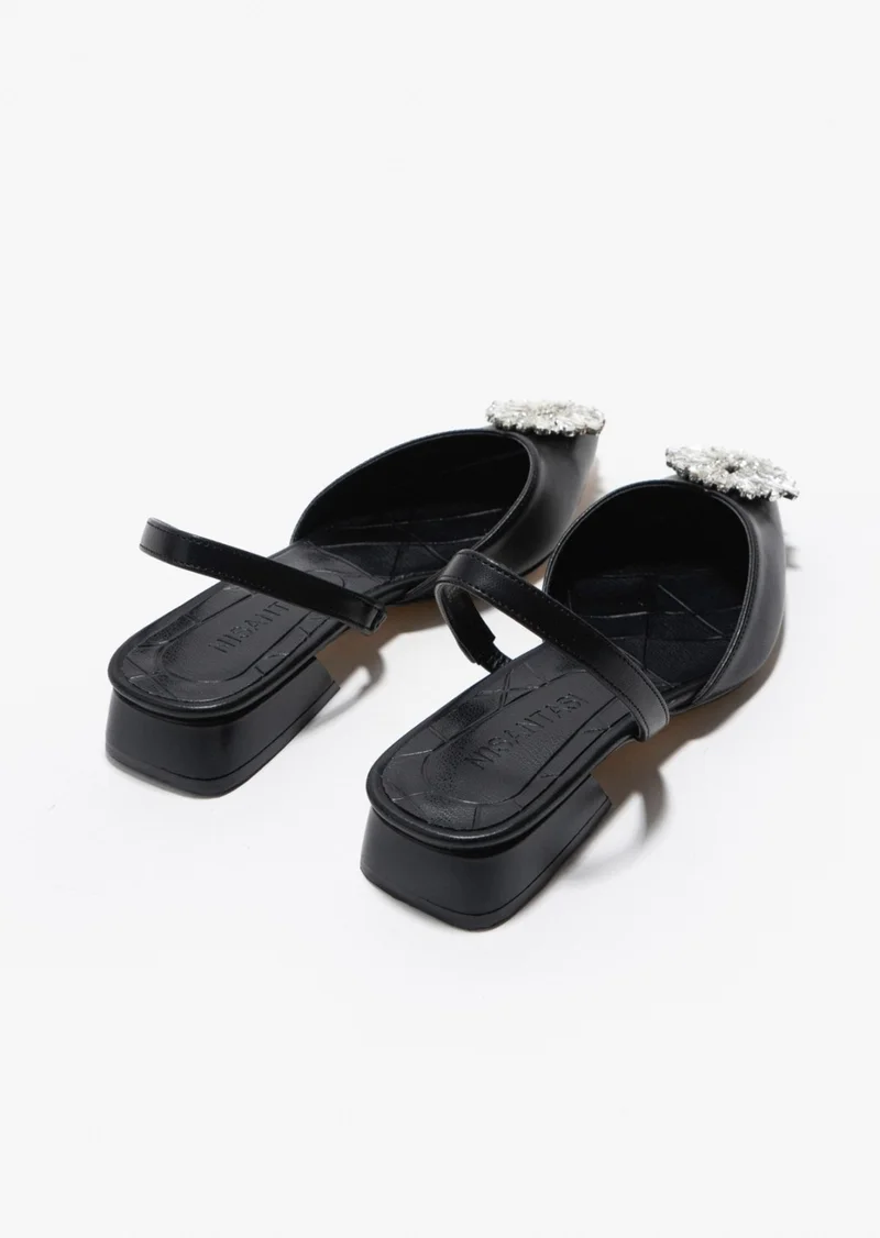 Nişantaşı Shoes Lozano Matte Stone Detail Women's Flats with Back Elastic