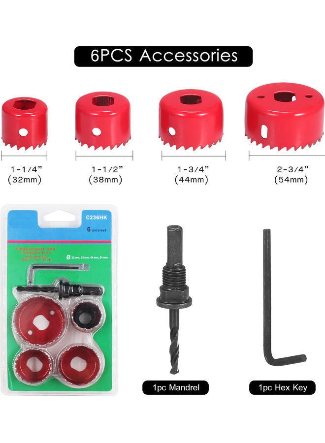 NIBEMINENT 6-Piece Bi-Metal Hole Saw Red/Black - Image 3