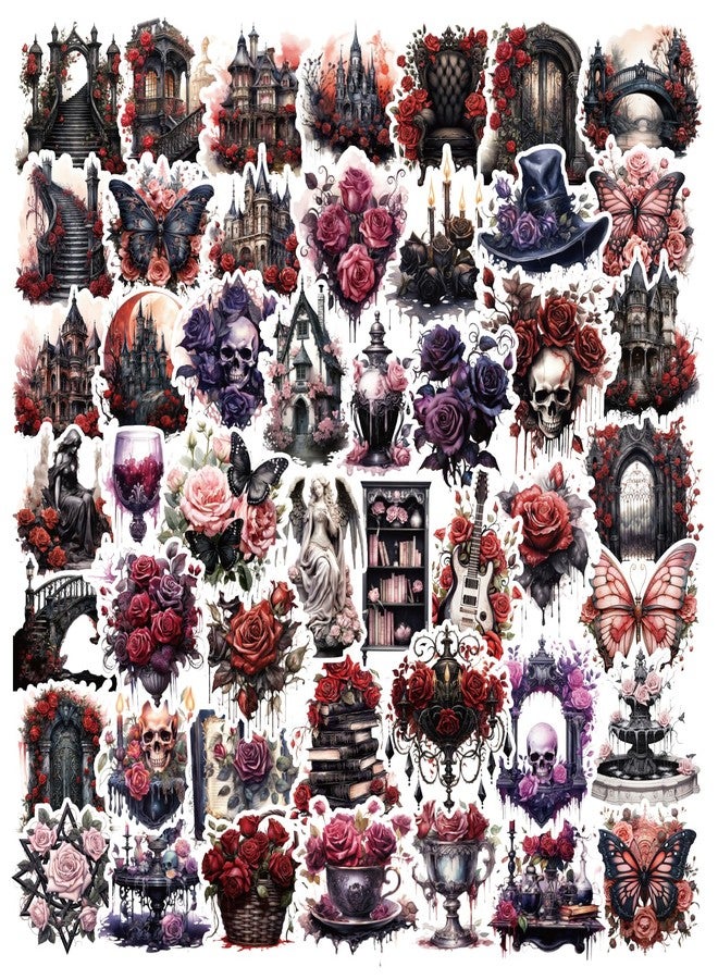 Bomichi Dark Aesthetic Goth Stickers 100 Pcs, Vintage Rose Skull Stickers Horror Vinyl Waterproof Decals for Water Bottles Laptop Phone Scrapbook Junk Journal Collage DIY Crafts - Image 1