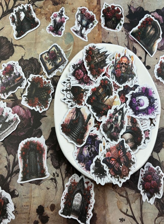 Bomichi Dark Aesthetic Goth Stickers 100 Pcs, Vintage Rose Skull Stickers Horror Vinyl Waterproof Decals for Water Bottles Laptop Phone Scrapbook Junk Journal Collage DIY Crafts - Image 5