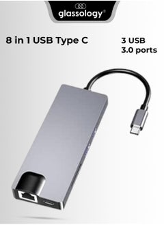 glassology 8 in 1 USB Type C with 4K HDMI, FHD VGA, SD micro SD Card reader, 3 USB 3.0 ports, Gigabit Ethernet port and 100W Multiport Adapter Compatible MacBook Pro Air M3 M2 M1 iPad Pro M4 iPhone 16 15 Pro Max  - Image 1