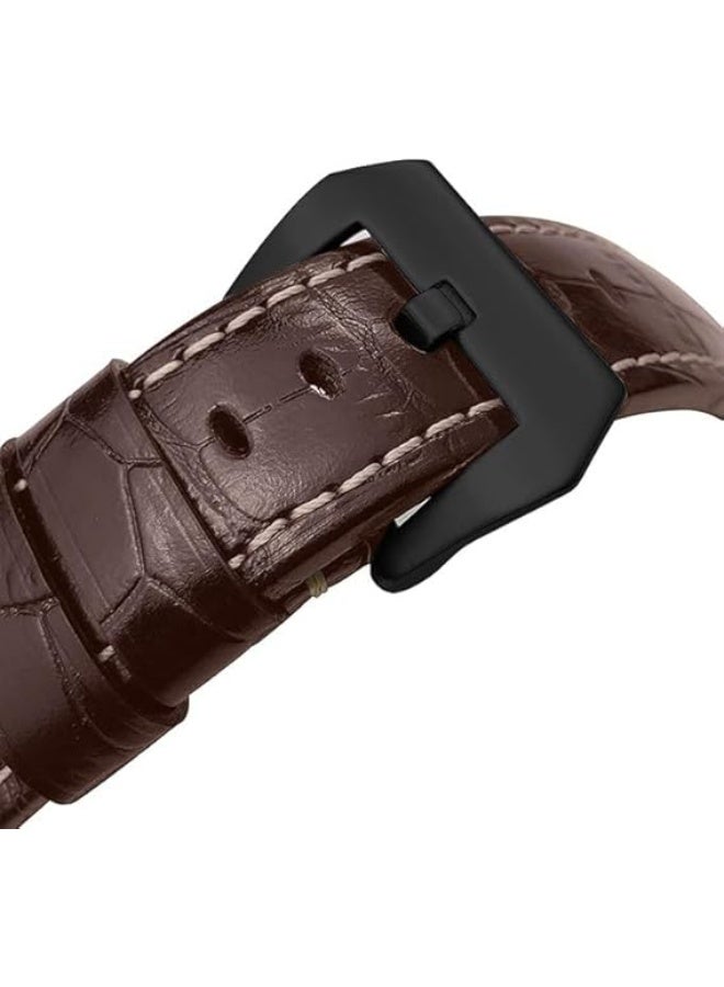 Leather Band Compatible with Apple Watch Ultra/Ultra 2 49mm 45mm 44mm 42mm for Men Women, Leather Replacement Wristband Strap for Apple Watch Ultra Series 9 8 7 6 5 4 3 2 1 SE - Dark Brown - Image 2