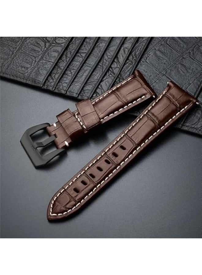 Leather Band Compatible with Apple Watch Ultra/Ultra 2 49mm 45mm 44mm 42mm for Men Women, Leather Replacement Wristband Strap for Apple Watch Ultra Series 9 8 7 6 5 4 3 2 1 SE - Dark Brown - Image 4