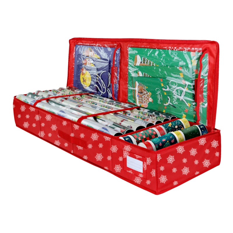 Delixike منظم تخزين ورق تغليف عيد الميلاد دليكسك مع جيوب 600D ثقيل الوزن تحت السرير يناسب لملحقات العيد والزينة الكبيرة