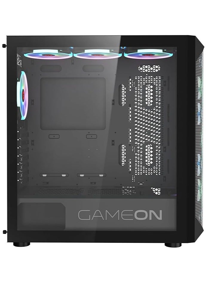GAMEON Emperor Midnight Series Mid Tower PC Gaming Case 120mm ARGB+PWM Lighting Pre-installed Cooling 7 RGB Fans Computer Case Dust Filters Black - Image 3