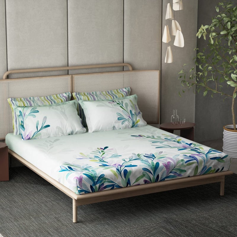 DDECOR Live beautiful DDECOR Hyacinth 162TC 100 Cotton Double Bedsheet with 2 Pillow Covers King Size Turquoise 
